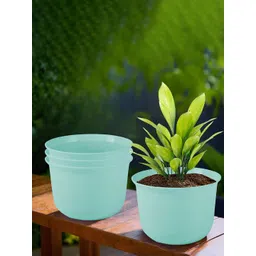 Kuber Industries Blue 4 Pieces Textured Flower Pot With Plate-picture-26