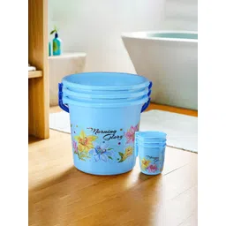 Kuber Industries Blue 6 piece Floral Plastic Bath Accessories Set-picture-22