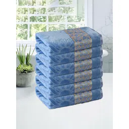 Kuber Industries Blue & Beige 5 Pieces Printed Cotton 450 GSM Bath Towels-image-13