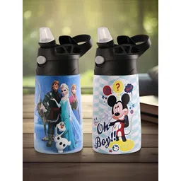 Kuber Industries Blue & Black 2 Pcs Disney Printed Stainless Steel Sippers 350 ml each-picture-15