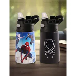 Kuber Industries Blue & Black 2 Pcs Marvel Printed Stainless Steel Sippers 350 ml each image 1