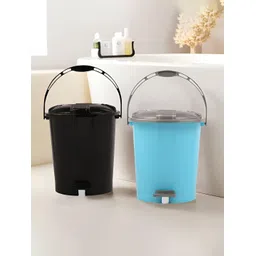 Kuber Industries Blue & Black 2 Pieces Pedal Dustbin With Lid & Handle 10 L Each-picture-44