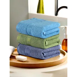 Kuber Industries Blue & Green 3 Pieces Striped Cotton Anti-Bacterial 225 GSM Face Towels-picture-15
