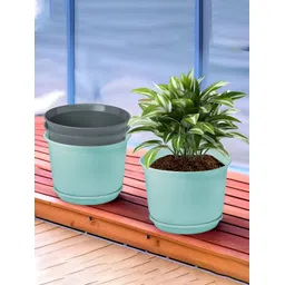 Kuber Industries Blue & Grey 4 Pieces Striped Flower Pot Planters With Tray-picture-26