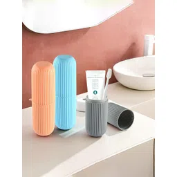 Kuber Industries Blue & Orange 3 Pieces Textured Matte Classic Toothbrush Holder-picture-19