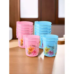 Kuber Industries Blue & Pink 10 piece Floral Plastic Bath Accessories Set-picture-41