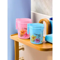 Kuber Industries Blue & Pink 4 piece Floral Plastic Bath Accessories Set-picture-36
