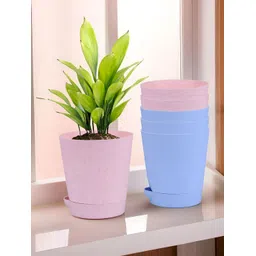 Kuber Industries Blue & Pink 6 Pieces Marble Finish Planters With Tray-picture-24