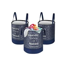 Kuber Industries Blue & White 3 Pieces Leaf Printed Foldable Laundry Bags 45L Each-picture-16