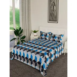 Kuber Industries Blue & White Geometric 144 TC Cotton Queen Bedsheet With 2 Pillow Covers-picture-36
