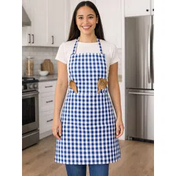 Kuber Industries Blue & White Mota Checked Cotton Kitchen Apron With Front Pocket-picture-30
