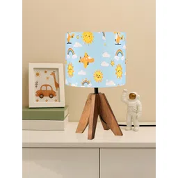 Kuber Industries Blue Printed Terracotta Cylindrical Shaped Table Lamp-picture-27