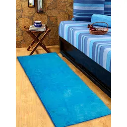 Kuber Industries Blue Solid Fluffy Shaggy Bed Runner-picture-42