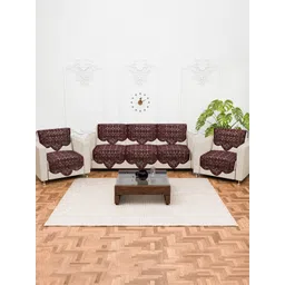 Kuber Industries Brown 10 Pieces 5 Seater Self Design Cotton Sofa Covers-picture-20