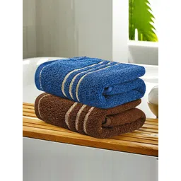 Kuber Industries Brown & Blue 2 Pieces Striped Cotton 450 GSM Bath Towel-picture-33