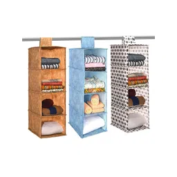 Kuber Industries Brown & Blue 3 Pieces Foldable 4 Shelf Hanging Closet Organisers-picture-29