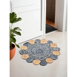 Kuber Industries Brown & Blue Self Design Jute Round Doormat-picture-41