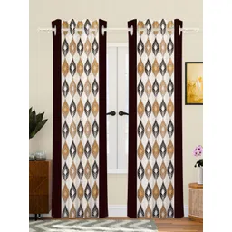 Kuber Industries Brown & Cream-Coloured Set of 2 Ethnic Motifs Door Curtain-picture-40