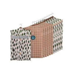 Kuber Industries Brown & Green 12 Pieces Printed Cotton Hanging Clothes Organisers-picture-34