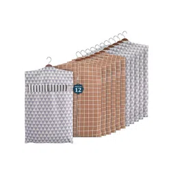 Kuber Industries Brown & Grey 12 Pieces Printed Cotton Hanging Clothes Organisers-picture-32
