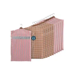 Kuber Industries Brown & Maroon Set Of 12 Striped Cotton Hanging Clothes Organisers-picture-10