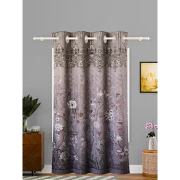 Kuber Industries Brown & Purple Floral Printed Eyelet Cotton Door Curtain-picture-37