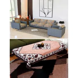 Kuber Industries Brown & White 11 Pieces Printed Cotton Sofa Cover & Table Cover-picture-32