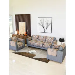Kuber Industries Brown & White 16 Pieces Printed Cotton 5 Seater Sofa Cover With Arms-picture-27