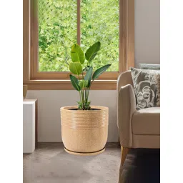 Kuber Industries Brown & White 2 Pieces Textured Roto Mould Flower Planters With Tray-picture-13