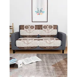 Kuber Industries Brown & White 4 Pieces Self Design Cotton 2 Seater Sofa Covers-picture-23