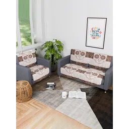 Kuber Industries Brown & White 6 Pieces Floral Printed Cotton 3 Seater Sofa Covers-picture-45