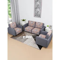 Kuber Industries Brown & White 8 Pieces Floral Printed Cotton Sofa Cover-picture-39