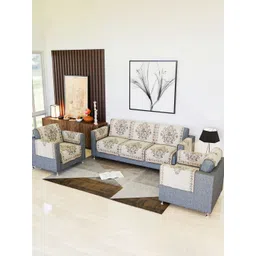 Kuber Industries Brown & White Printed Cotton 5 Piece Sofa Cover With Arms-picture-28