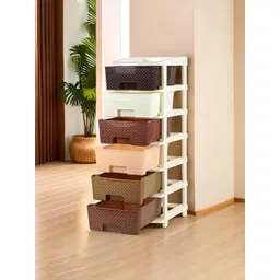 Kuber Industries Brown & White Textured 6-Layer Modular Storage Drawer-picture-45