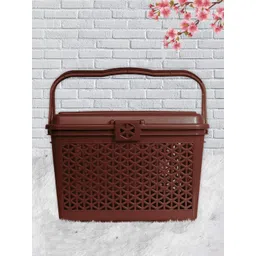 Kuber Industries Brown Plastic Multipurpose Shopping Basket with Lid-picture-39