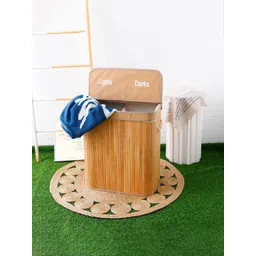 Kuber Industries Brown Textured Bamboo Foldable Laundry Bag With Lid-picture-20