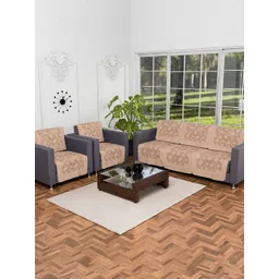 Kuber Industries Camel Brown 10 Pieces Printed Anti-Skid Cotton 5 Seater Sofa Covers-picture-16