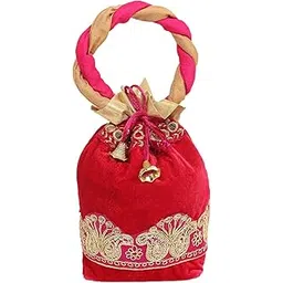 Kuber Industries Checkered Velvet Rajasthani Potli Bag,Red,Standard,CTKTC0830-picture-41