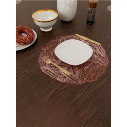 Kuber Industries Copper-Toned 2 Pieces Round Leaf-Design Table Placemats-image-1