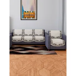 Kuber Industries Cream 8 Pieces Embroidered Velvet 3+1 Seater Slip Covers Without Arms-picture-13