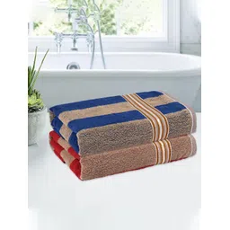 Kuber Industries Cream & Blue 2 Pieces Striped Cotton 150 GSM Bath Towel-picture-40