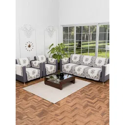 Kuber Industries Cream & Green 16 Pieces Printed Cotton 5 Seater Sofa Cover With Arms-picture-31