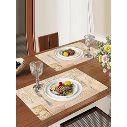 Kuber Industries Cream-Colored 12 Pieces Wood-Printed Table Placemats With Coasters-picture-39