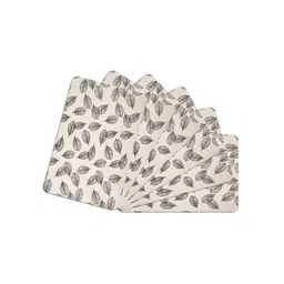 Kuber Industries Cream Colored & Grey 6 Pieces Leaves Printed Table Placemats-image-2
