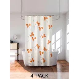 Kuber Industries Cream Colored & Orange 4 Pieces Shower Curtain With 8 Rings-image-43