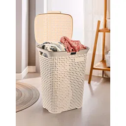 Kuber Industries Cream-Colored Self-Designed Breathable Large Laundry Basket With Lid-70 L-picture-45