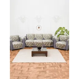 Kuber Industries Cream-Coloured 16 Pcs Floral Printed Cotton 5 Seater Sofa Cover With Arms-picture-28