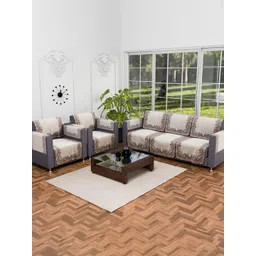 Kuber Industries Cream-Coloured 16 Pcs Floral Printed Cotton 5 Seater Sofa Cover With Arms-picture-31