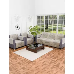 Kuber Industries Cream-Coloured 16 Pcs Floral Printed Cotton 5 Seater Sofa Cover With Arms-picture-29