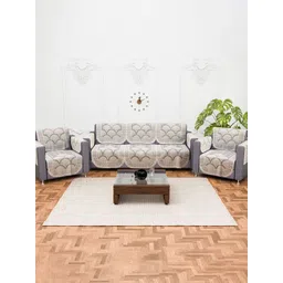 Kuber Industries Cream-Coloured 16Pcs Floral Printed Cotton 5 Seater Sofa Cover With Arms-picture-21